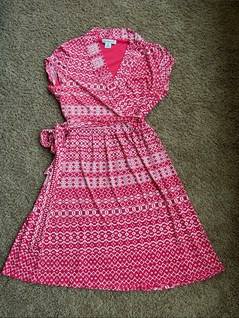 Liz Claiborne Pink Printed Wrap-Style Midi Dress Size M